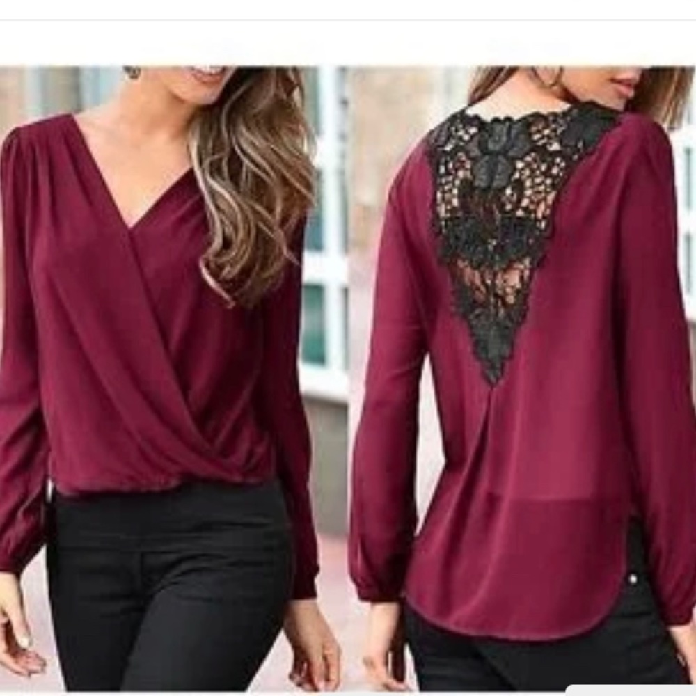 City chic lace back blouse